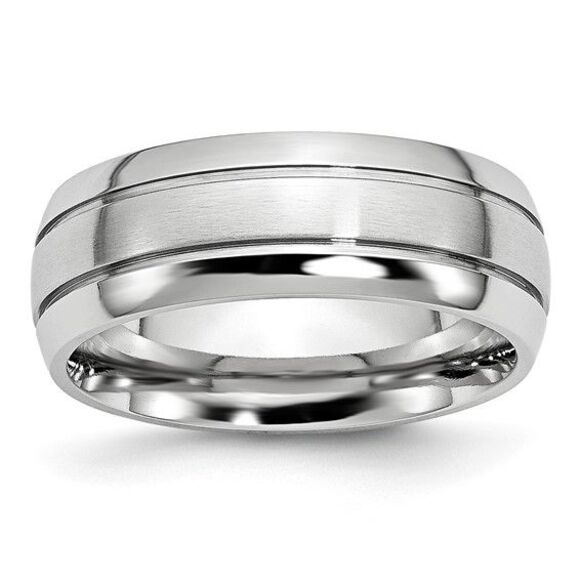 Chisel Cobalt Polished & Satin Grooved 8mm Band